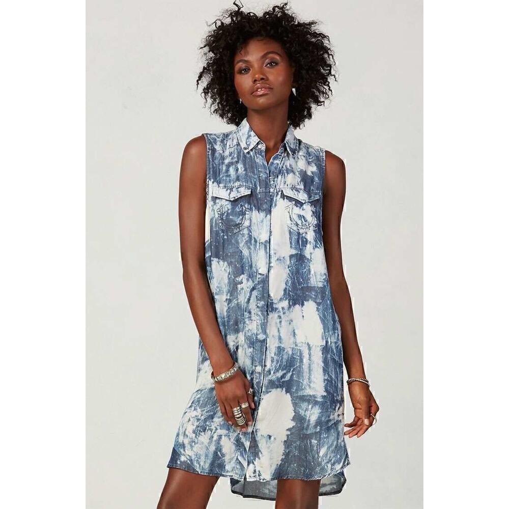 True Religion Georgia Chambray Button Down Dress Women's Blue White Small Petite